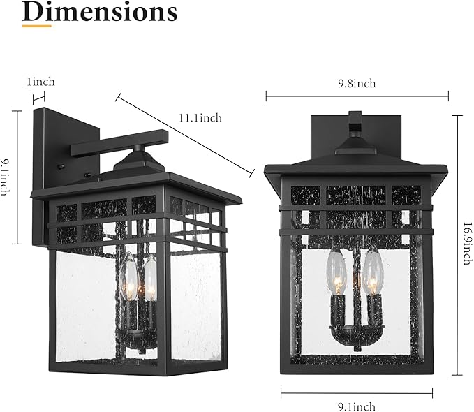 Outdoor Light Fixture Wall Mount, Large Waterproof Outdoor Square Wall Lantern - Image 4