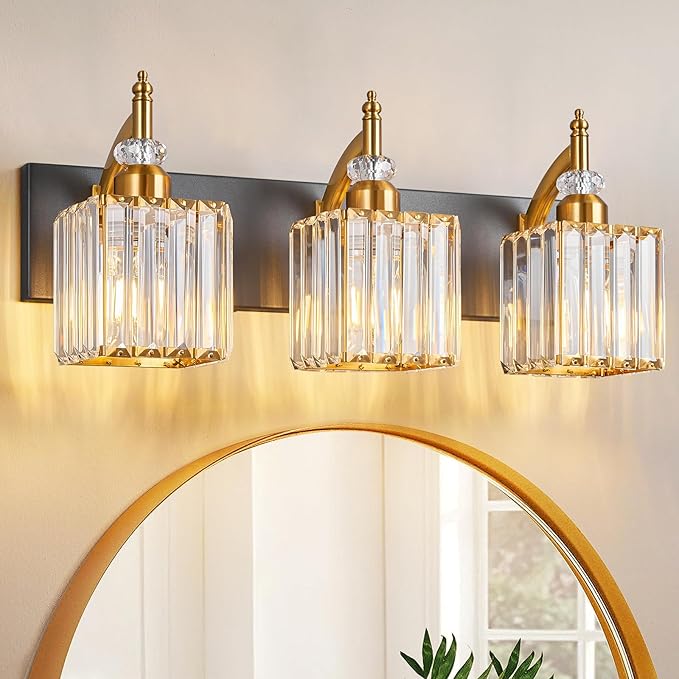 Modern Bathroom Vanity Light 3-Light Black and Gold Crystal Light Fixtures Over - Image 7