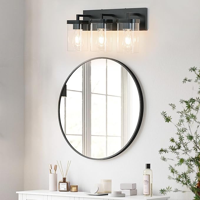3-Light Bathroom Lighting Fixtures over Mirror, Matte Black Vanity Lights - Image 8
