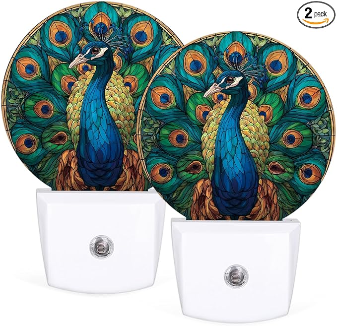 Round Night Lights Beautiful Animal Pecock LED Nightlight Plug in Dust to Dawn by Unknown