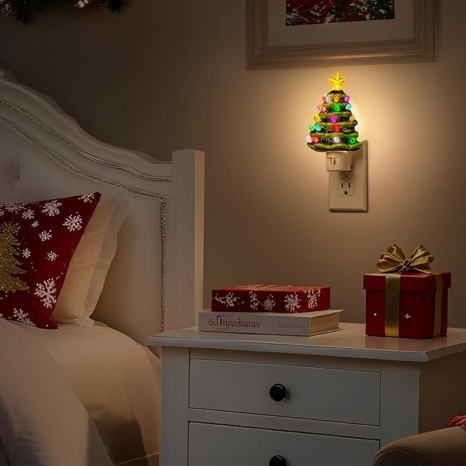 DORESshop Ceramic Christmas Tree Night Light, 3000K Night Lights Plug into Wall - Image 6