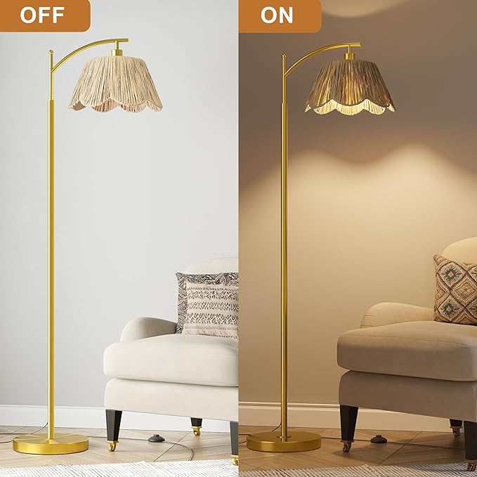 Oneach Arc Floor Lamp for Living Room, Rattan Boho Floor Lamp - Image 5