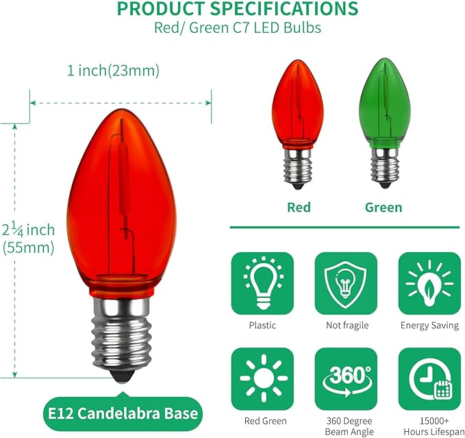 Meconard C7 Led Replacement Christmas Light Bulb, C7 Shatterproof Led Bulbs - Image 2