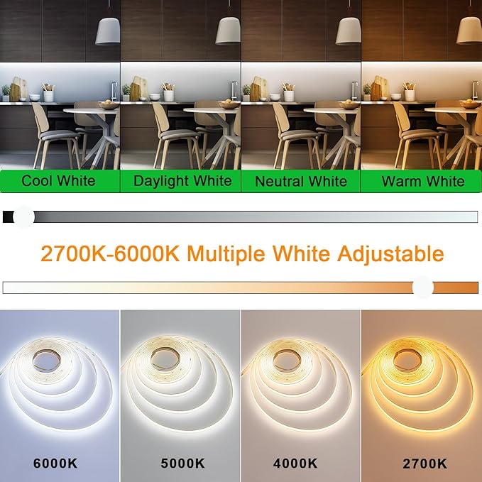 JOYLIT 24V COB LED Strip Lights White CCT 2700K-6000K 610LM/FT Ultra Bright - Image 2