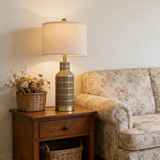25" Gold and Black Modern Ceramic Bedside Lamp Set of 2 - Image 4