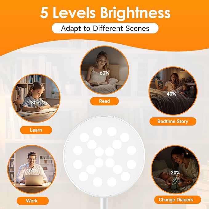 Mubarek Desk Light, 3600mAh Battery Operated Light, 5 Brightness+5 Color Clip - Image 4