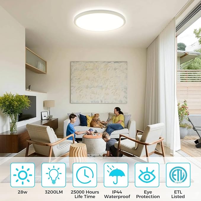 libtit 13 Inch LED Ceiling Light, 3 Color Selectable 3000K/4500K/6000K Thin - Image 2