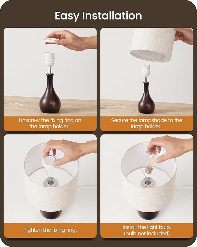 Small Table Lamp, 14.2" Cute Little Desk Lamp, Wood Bedside Lamp - Image 8