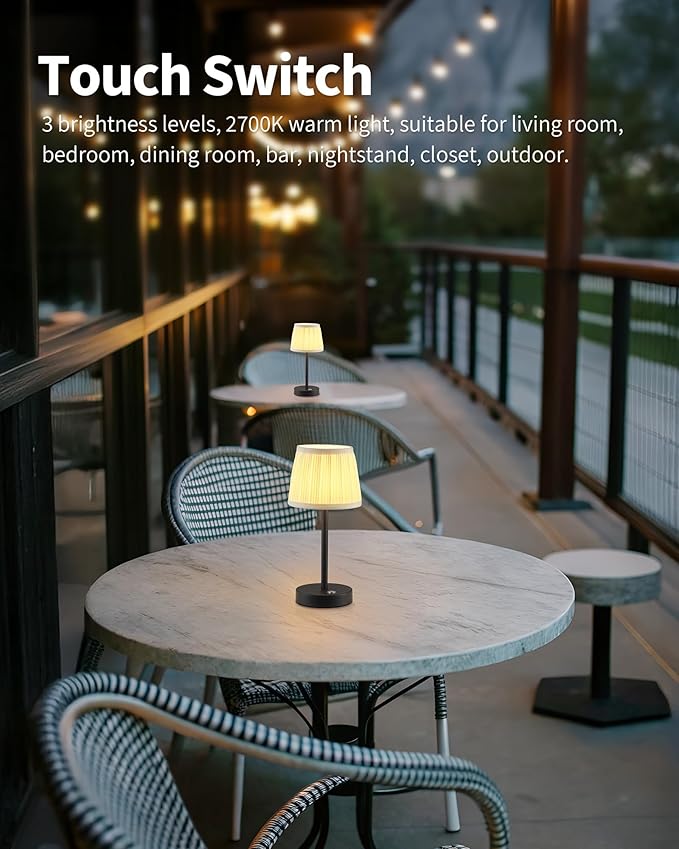 PUSU Cordless LED Black Table Lamp, Rechargeable 4000mAh 3 Way Dimmable Bedside - Image 3