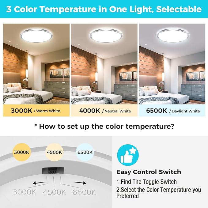 libtit 6Pack Led Ceiling Light 13Inch, 24W 2400Lm Bright Light Fixture Brushed - Image 4