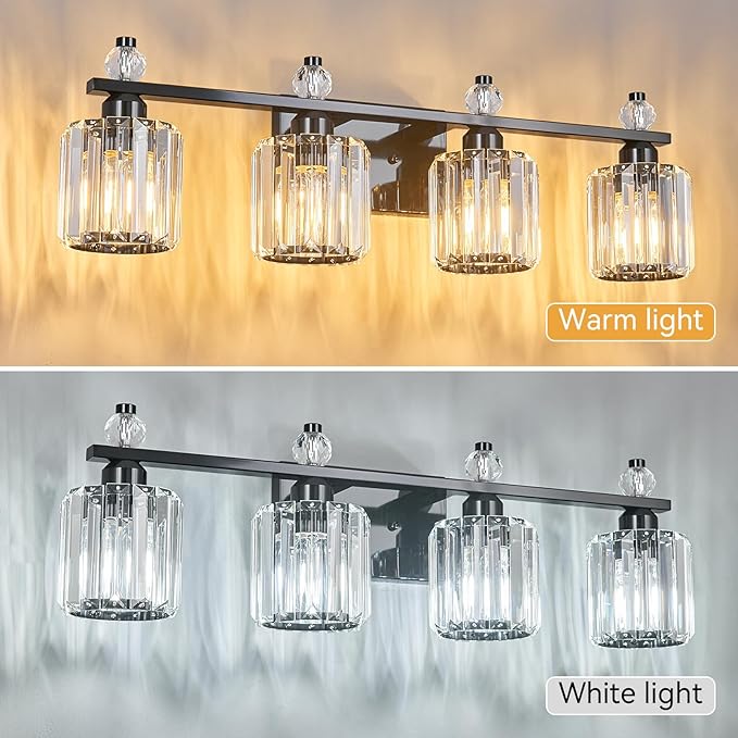 Bathroom Vanity Lights 4-Light Plating Black Modern Crystal Vanity Light - Image 2