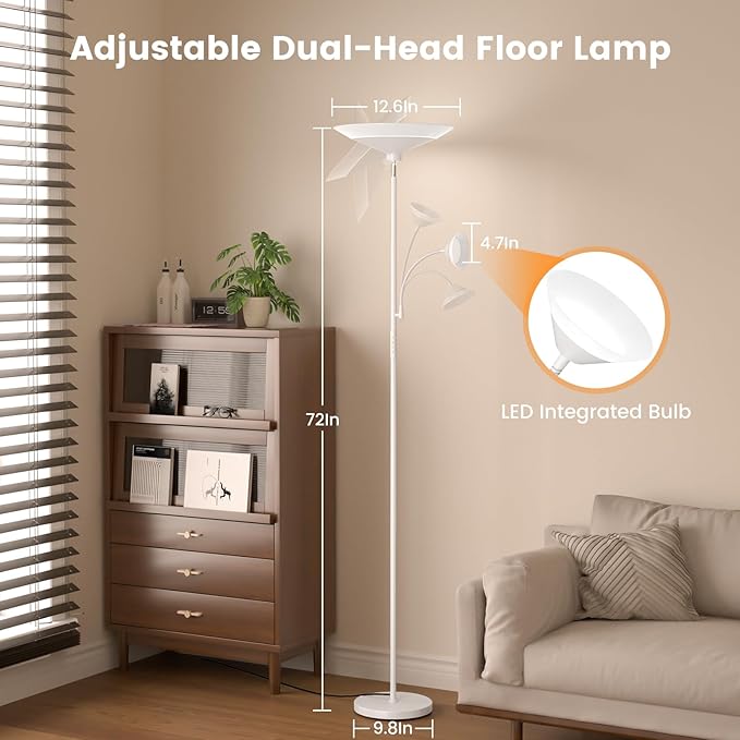 Upgraded 2-Light Torchiere Floor Lamp - 34W Color Changing Standing Lamp - Image 6