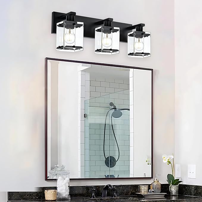 3-Light Black Bathroom Light Fixture Over Mirror, Vanity Wall Lighting - Image 2