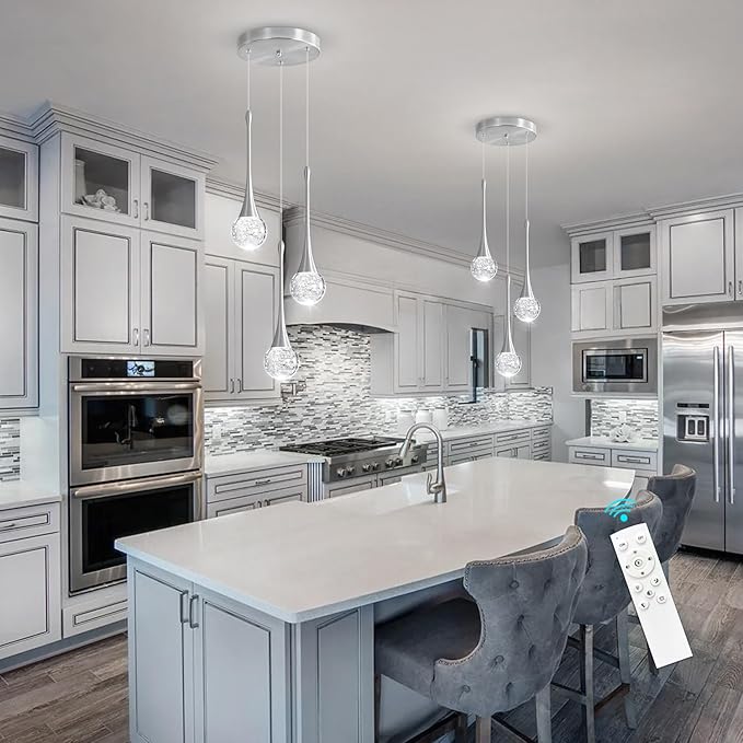 3-Lights Modern Pendant Lights for Kitchen Island LED Dimmable Crystal Glam - Image 7
