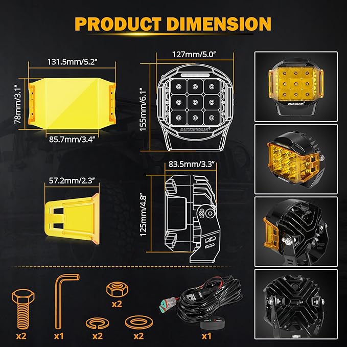 Auxbeam 5" 168W Round LED Offroad Light Pod - Image 7