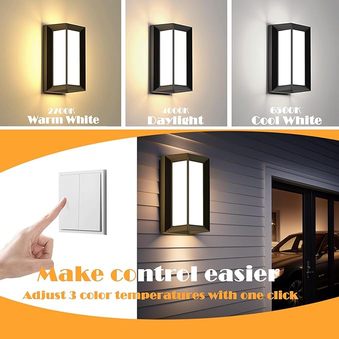 Porch Lights Outdoor Light Fixture, 12W Black Exterior Light Fixtures Wall Mount - Image 2