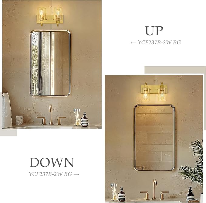 Emliviar 2-Light Brushed Gold Vanity Light, Modern Farmhouse Bathroom Light - Image 2
