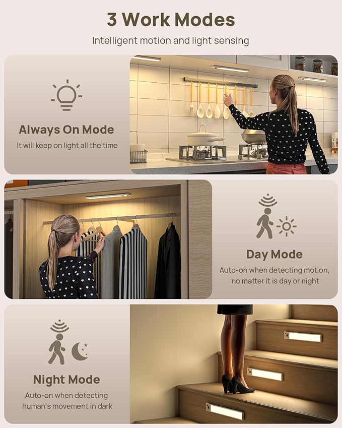 Under Cabinet Lights Wireless, 3 Color Temperature Dimmable Closet Lighting - Image 6