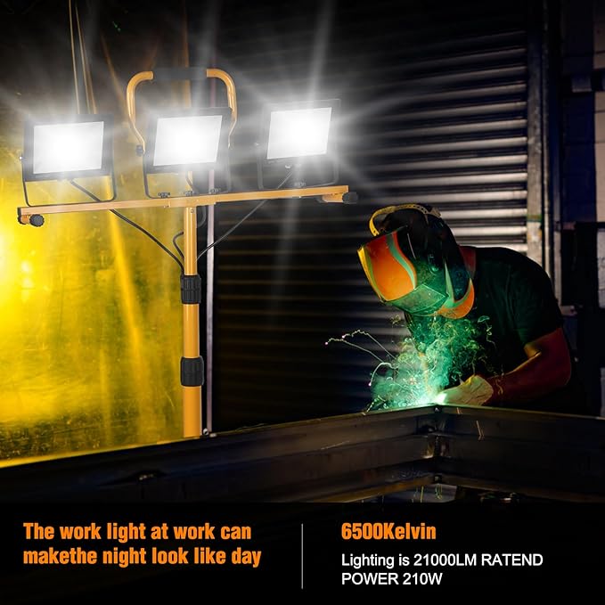 LED Work Lights with Stand, 21000 Lumen, 2-Head Adjustable Work Light, - Image 2