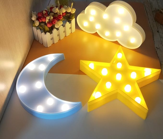 3PCS Decorative LED Crescent Moon Cloud and Star Night Lights Lamps Marquee - Image 3