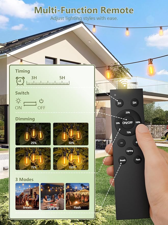 luckystyle 200FT Solar String Lights Outdoor Waterproof 2200K - Image 2