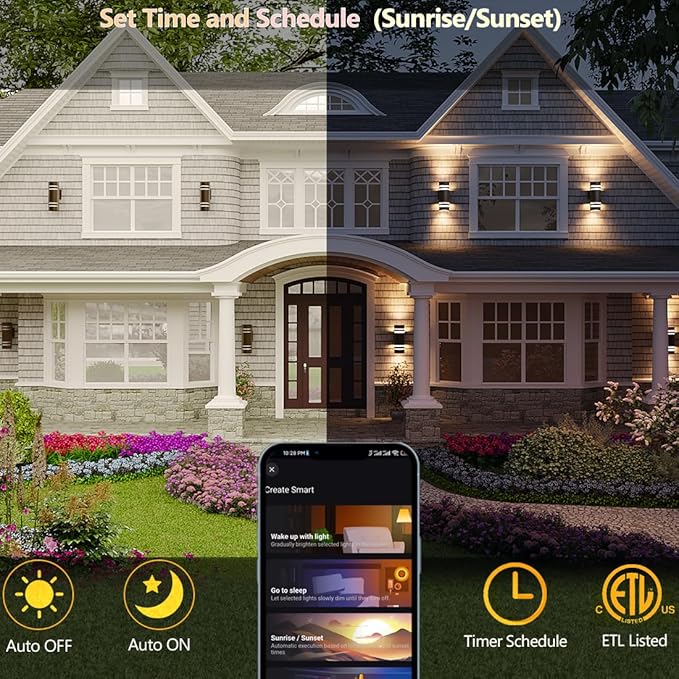 Smart Outdoor Wall Lights Color Changing 2 Pack, RGB+2700K-6500K Modern - Image 3