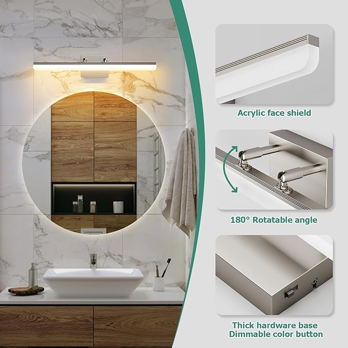 Brushed Nickel Vanity Light 24", 5CCT Dimmable LED Bathroom Light Bar, 18W Wall - Image 8