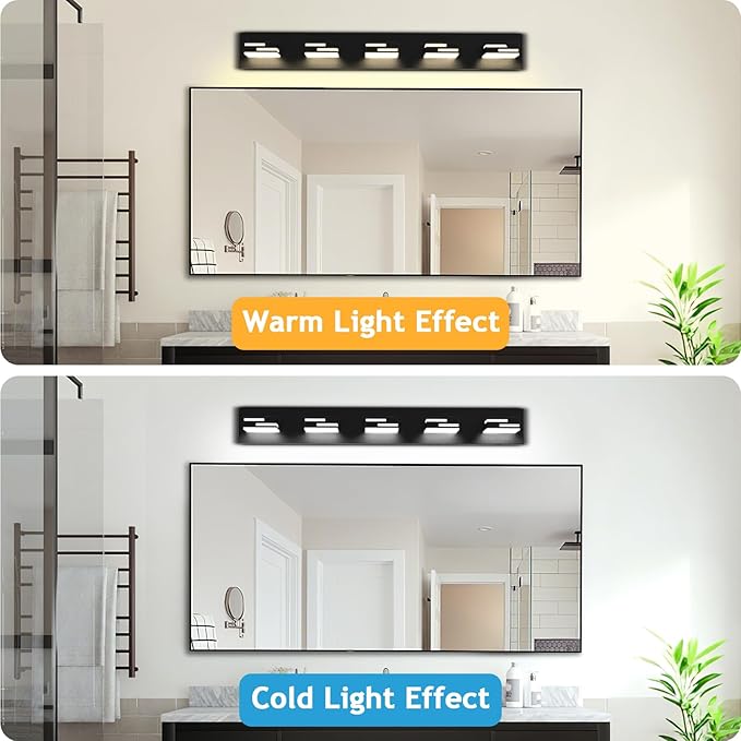 LED Modern Bathroom Vanity Light Fixtures 5-Light 5CCT Dimmable Matte Black - Image 7