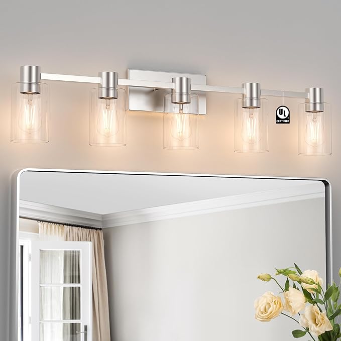 5-Light Modern Vanity Light Fixtures Over Mirror, Brushed Nickel Bathroom Light by Esfos