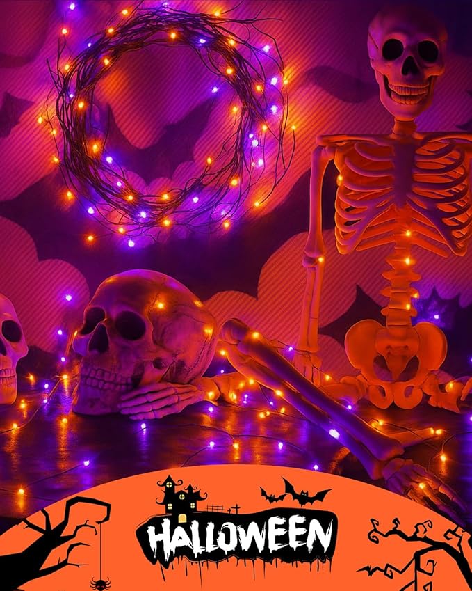 4 Pack 60LED Orange & Purple Fairy Lights Battery Operated - Image 6