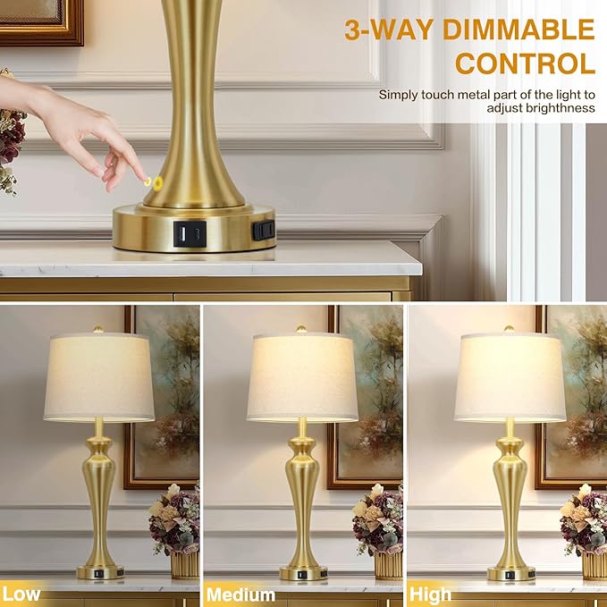 30 Inch Gold Single Table Lamp, 3-Way Dimmable Touch Control Bedside Lamps - Image 4