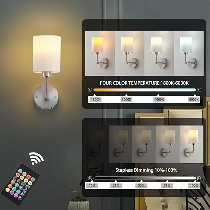 Battery Operated Wall Sconce Set of Two, Wireless Rechargeable Wall Light - Image 5