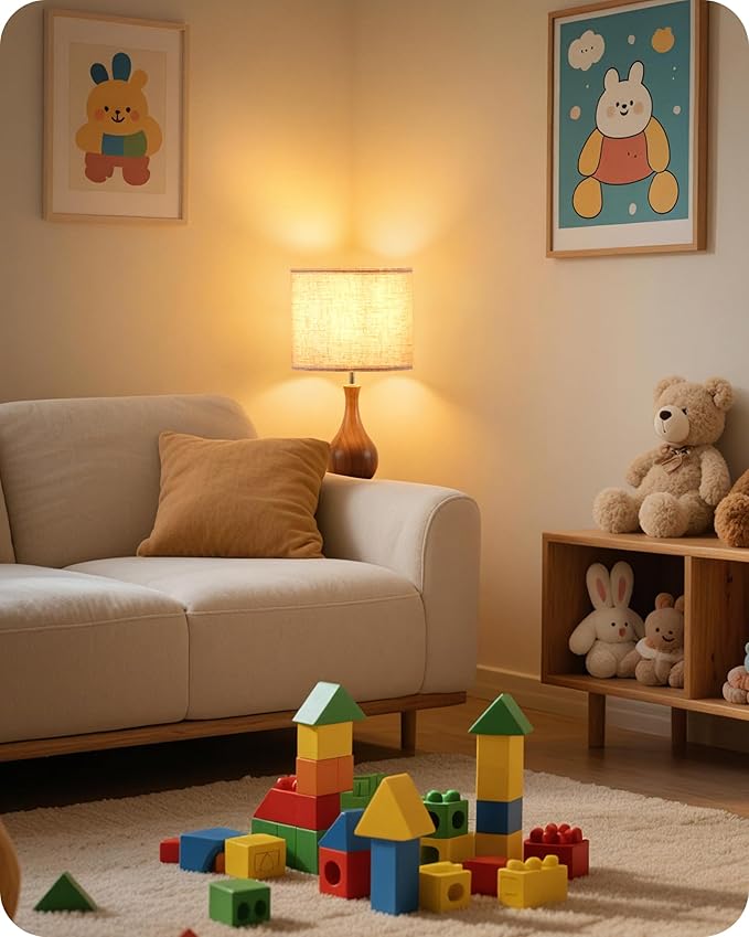 Wood Table Lamps Set of 2, Small Bedside Lamp - Image 3