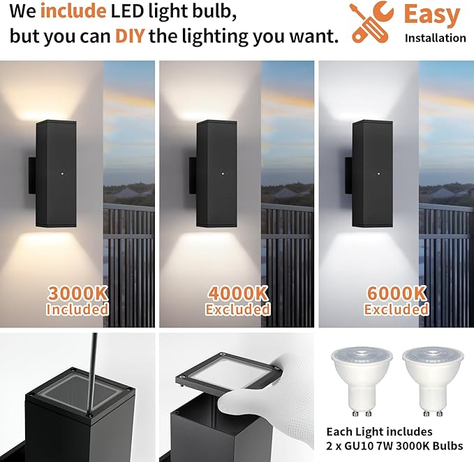 Dusk to Dawn Outdoor Lighting, LED Square Up and Down Outdoor Sconce Lights - Image 5