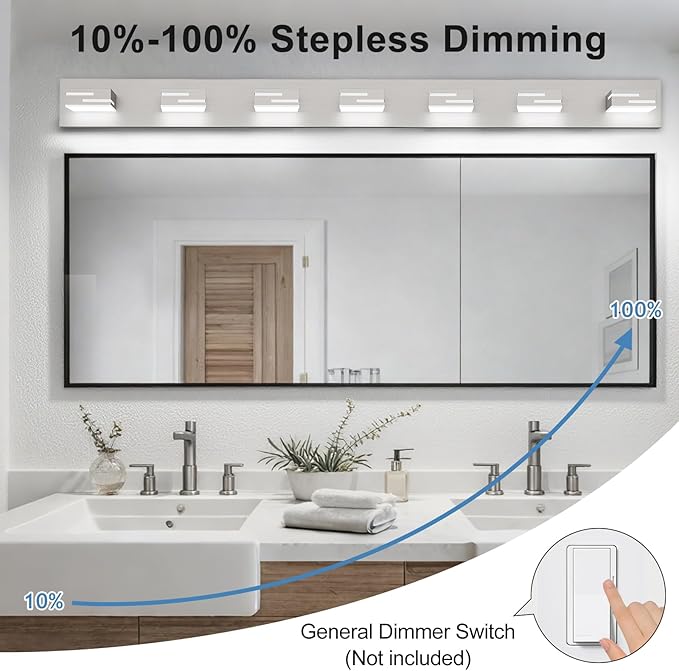 LED Modern Bathroom Vanity Light Fixtures, 7-Light 48-inch Dimmable Brushed - Image 4