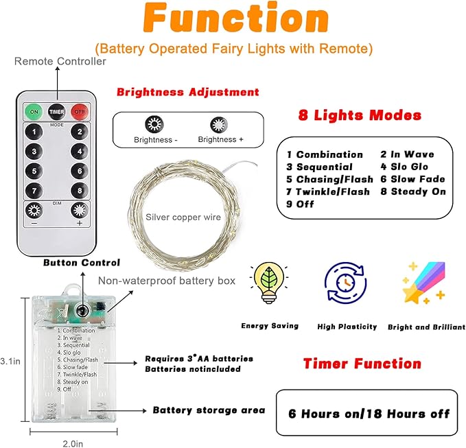 6 Pack 60LED Christmas Battery Operated Fairy Lights - Image 7