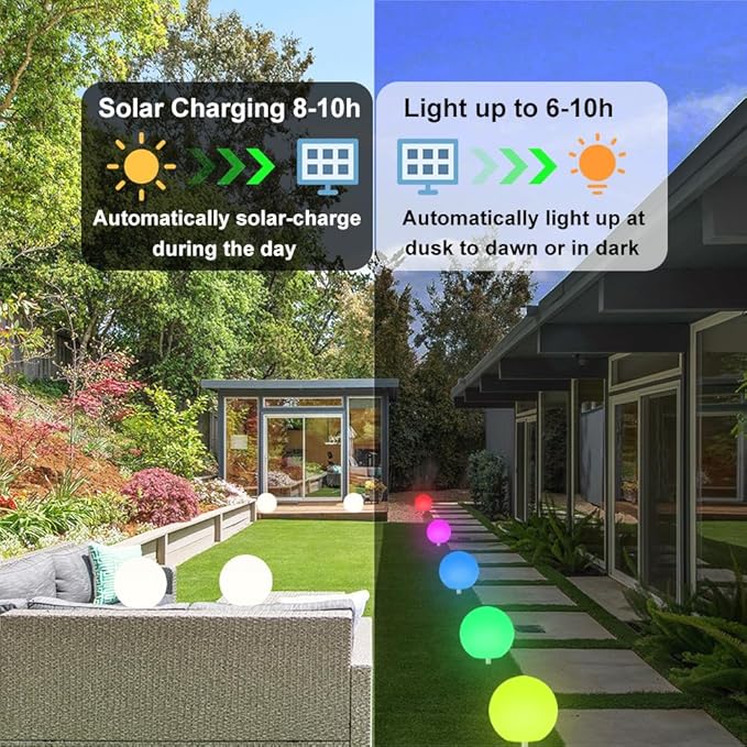 10-in Solar Globe Light, Solar Garden Ball Light Outdoor w/Remote, 16 RGB Color - Image 7