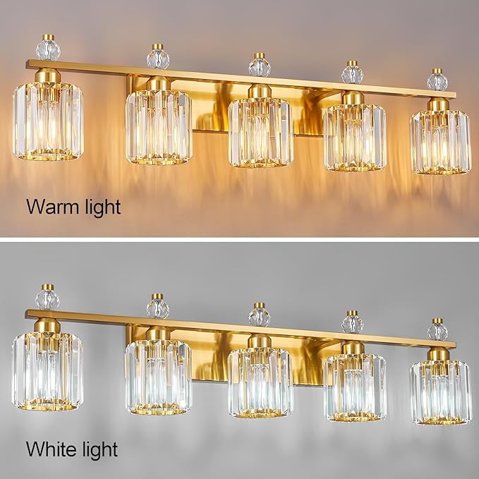 Bathroom Vanity Lights 5-Light Gold Modern Crystal Vanity Light Fixtures Over - Image 2
