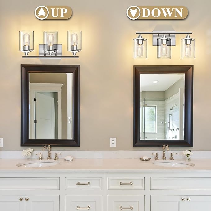 3-Light Bathroom Light Fixtures, Brushed Nickel Vanity Light, Modern Bathroom - Image 6