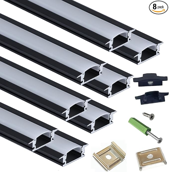 Recessed LED Strip Black Channel Diffuser 8-Pack 6.56FT, 23.5X7MM LED Tape by THMOOTHER