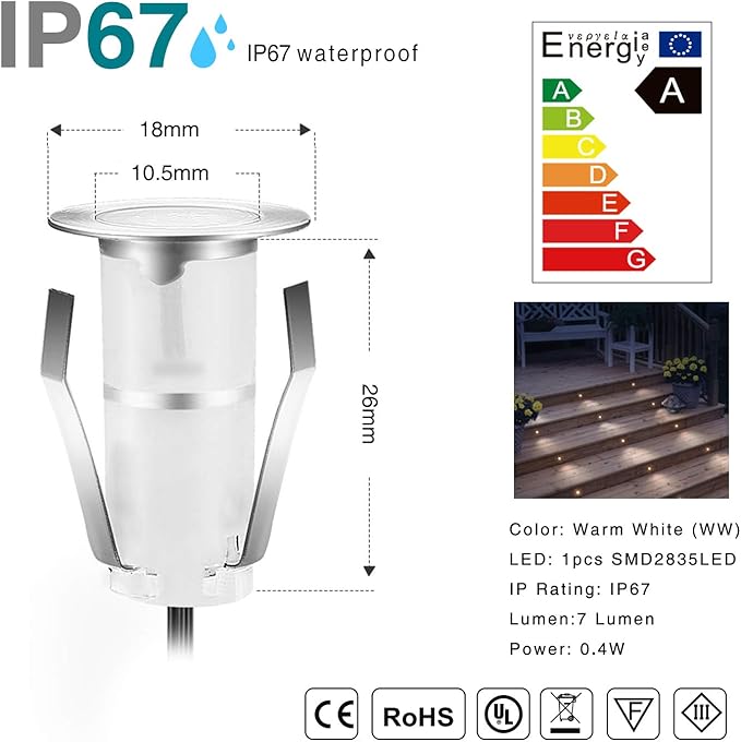 LED Deck Lights, 0.7" Tiny Deck Driveway Light Dock Path Step Road Light Warm - Image 3