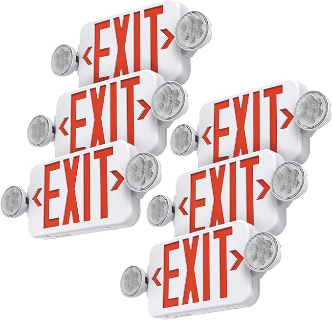 Red Led Exit Sign Emergency Light Combo Adjustable Two Head, Double Sided and by SASELUX