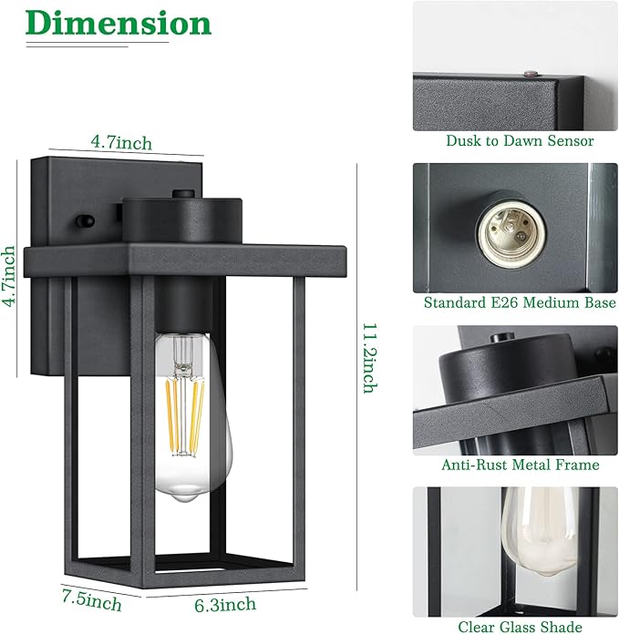 tewei Outdoor Lights for House, 11IN Black Exterior Light Fixtures Anti-Rust - Image 4