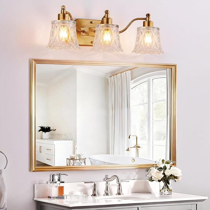 Vintage Bathroom Light Fixtures, 3-Light Gold Vanity Light, Antique Brass Finish - Image 5