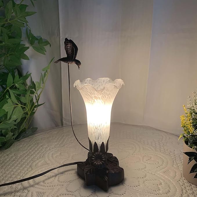 Bieye LL10 Hummingbird Flying Over Lily Flower Blown Glass Table Lamp - Image 2
