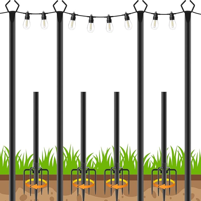 4 Pack 10 FT String Light Poles, Metal by Unknown