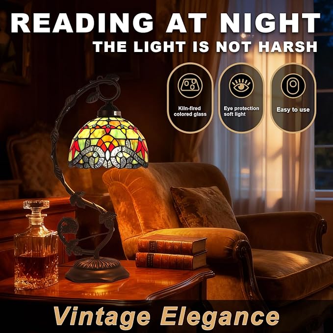 Stained Glass Lamp, Vintage Table Lamp, Living Room, Study（Baroque） - Image 4