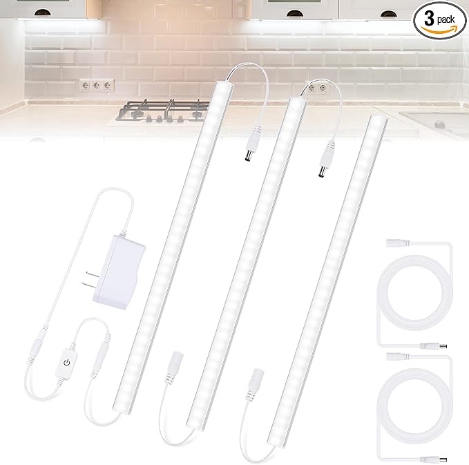 Under Counter Lights for Kitchen, 3 Packs x 12 Inch Dimmable LED Under Cabinet by Jusjubr