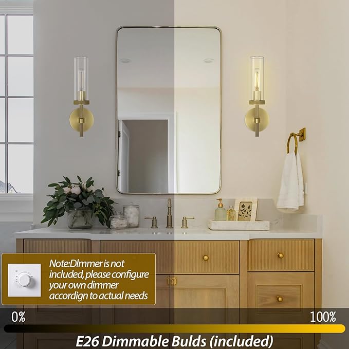 Knurled Brass Wall Sconces Indoors, Glass Tube Sconces Wall Lighting 14" - Image 6