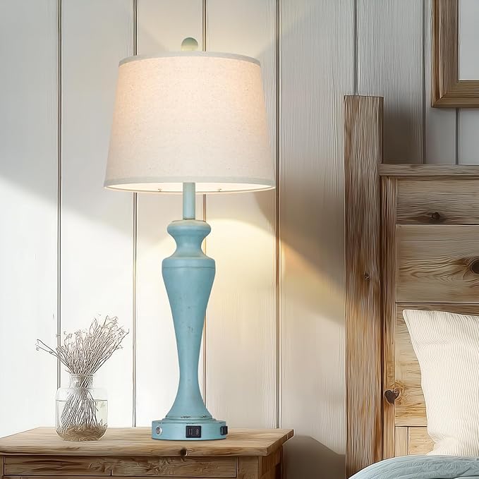 30" Blue Table Lamps Set of 2, Touch Control Coastal Living Room Lamp - Image 6
